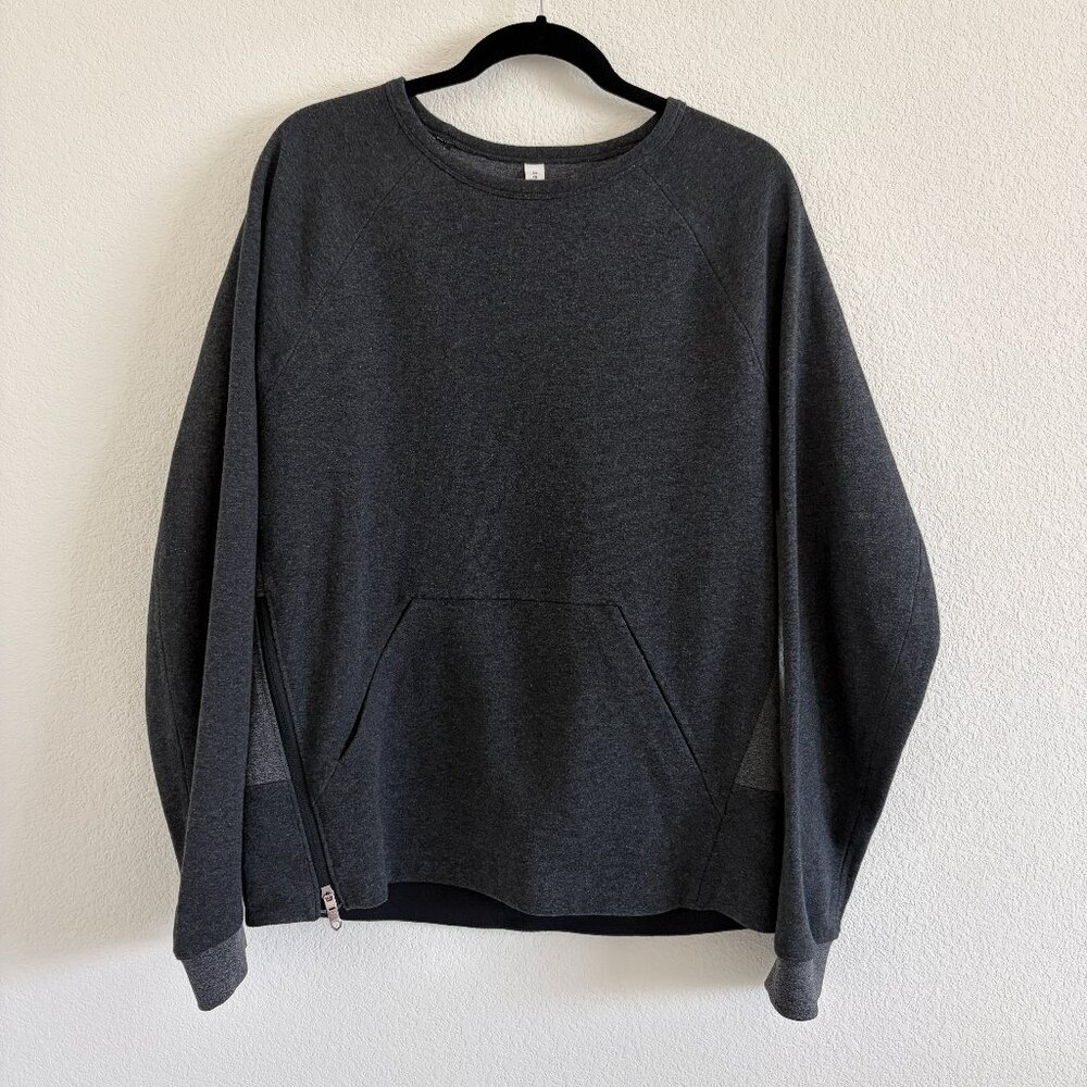 Lululemon Mens Medium "Chamber Long Sleeve" Kangaroo Pocket Heather Black